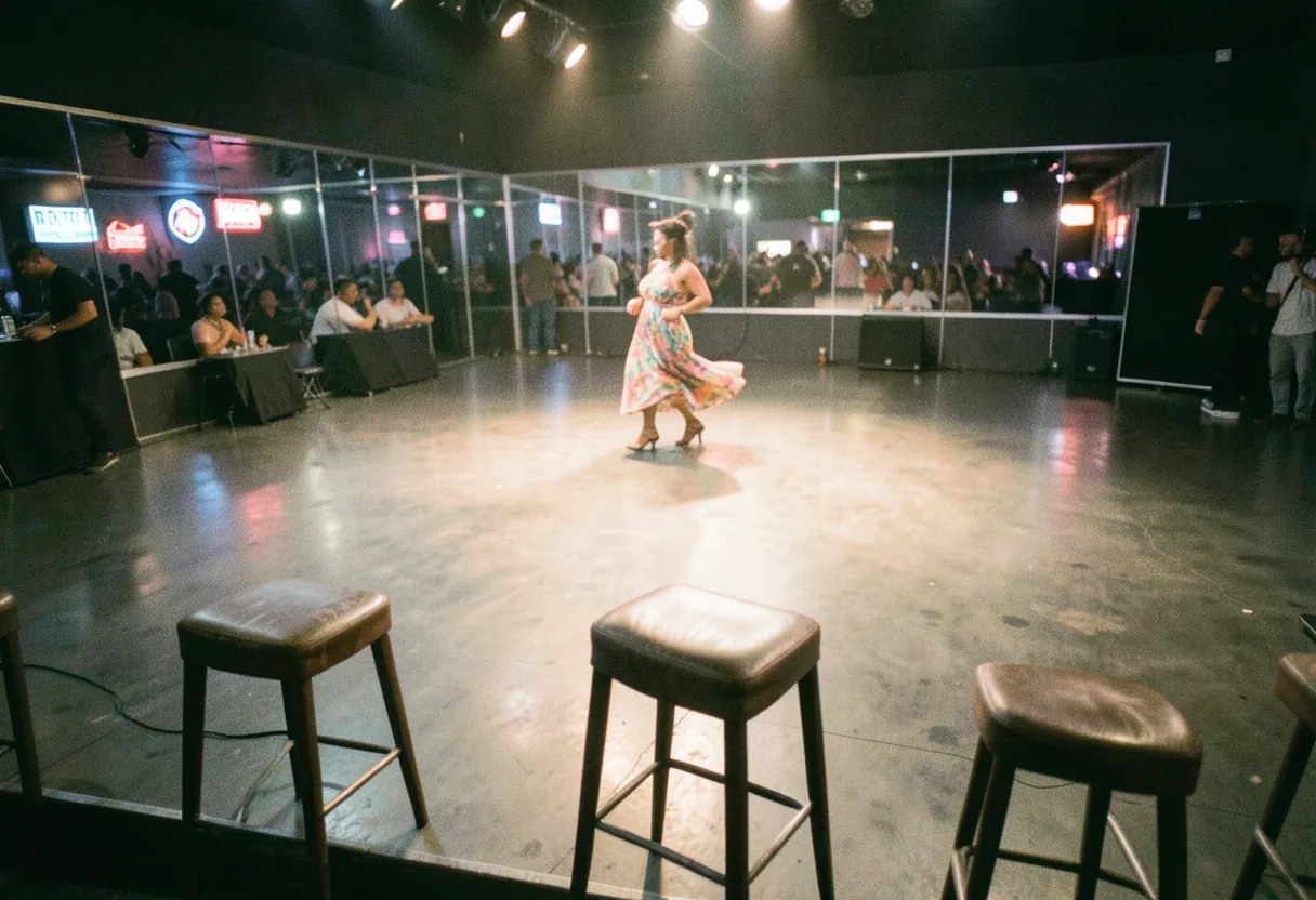 Brickell Nightclub's main dance floor, dimly lit and bustling with Latin dancers.