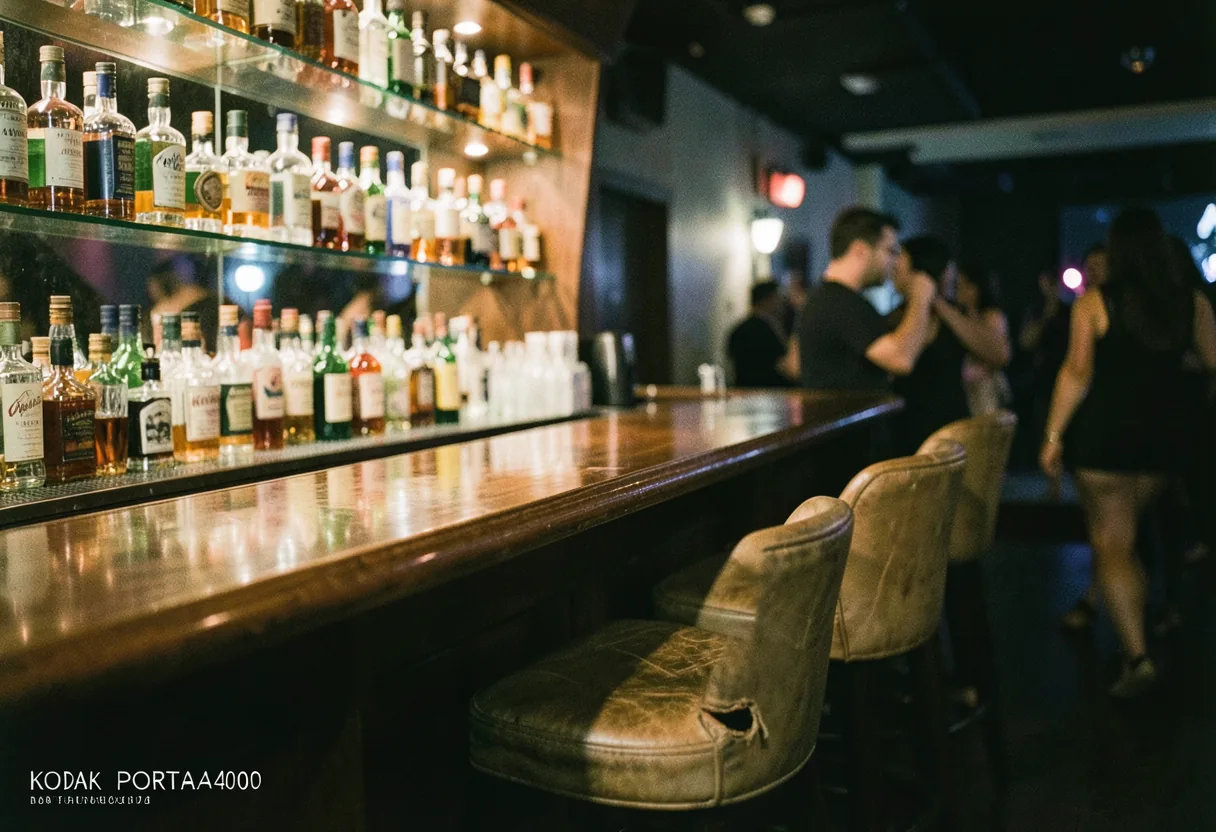 Dimly lit Latin nightclub bar, vibrant decorations, Doral's top-rated spots, Latin Night Clubs Miami.