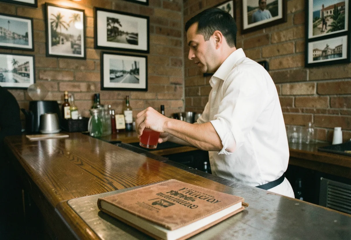Softly lit bar with Latin decor, vibrant yet muted colors, showcasing Miami's cultural impact.